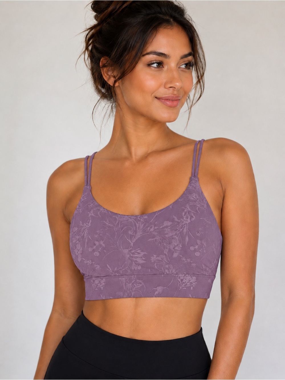 ZYIA Active Purple Floral Strappy Sports Bra | Criss Cross Back Yoga Workout